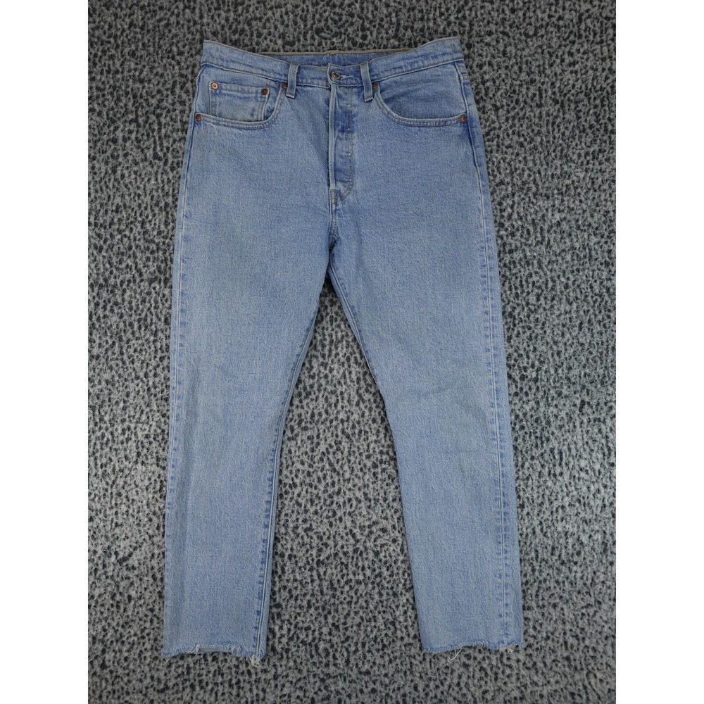 Levis 501 Original Jeans Mens 30x28 Light Blue Raw Hem Straight Leg